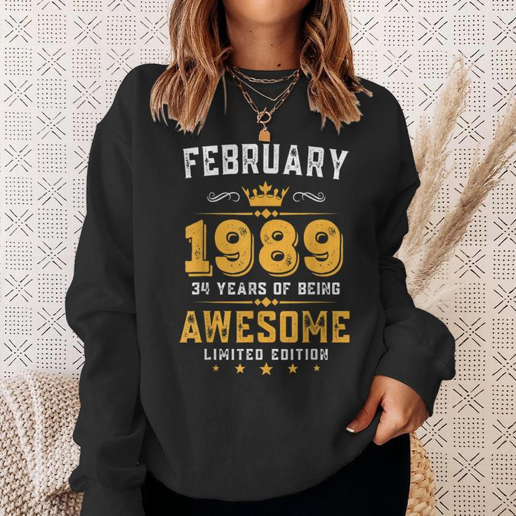 34 Years Old Gifts Vintage February 1989 34Th Birthday Sweatshirt Gifts for Her