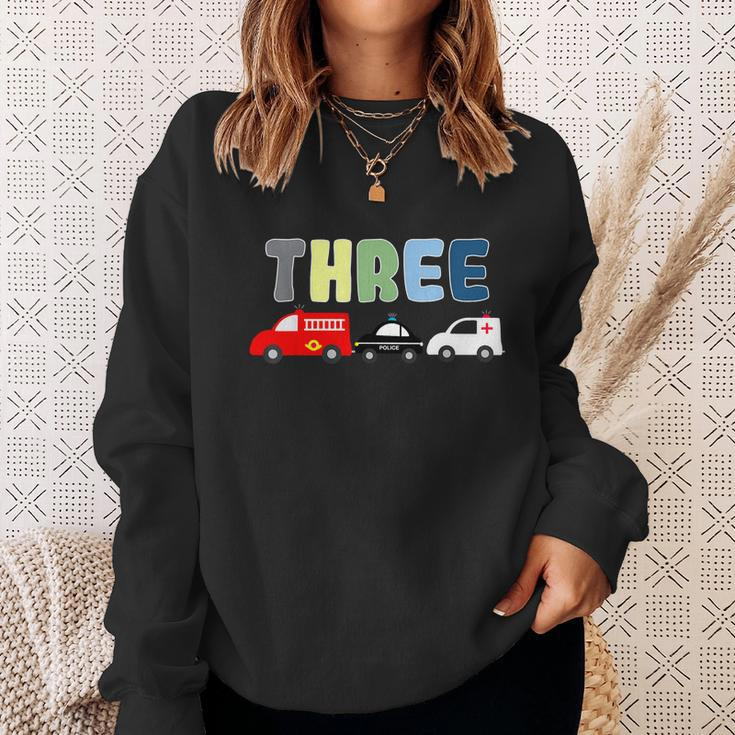 3Rd Birthday Party Emergency Vehicles Fire Truck Police Car Sweatshirt Gifts for Her