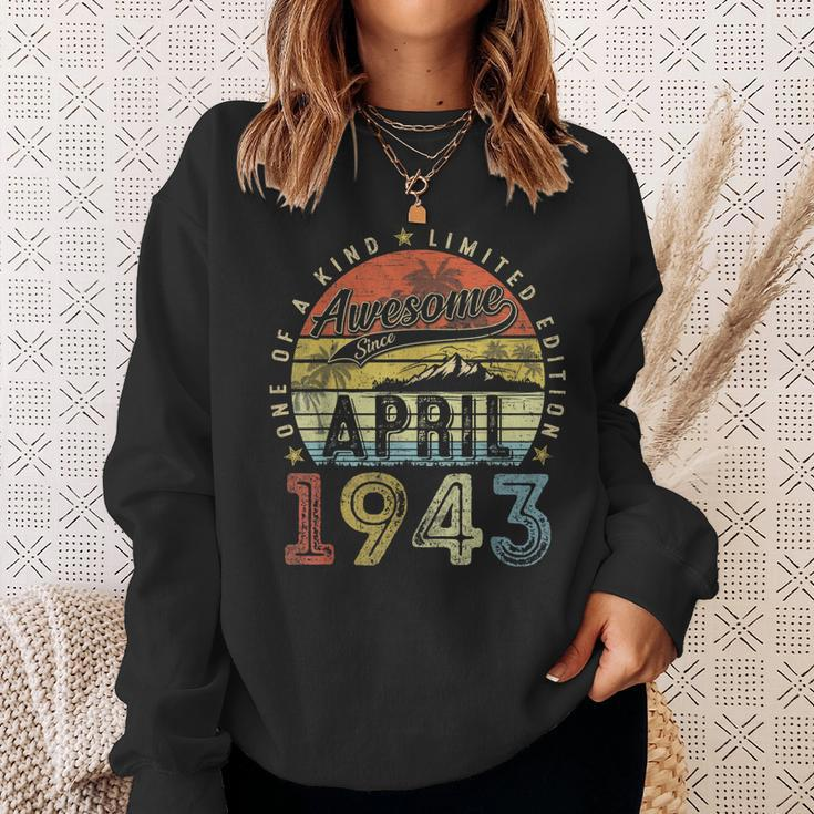 80Th Birthday Gift Awesome Since April 1943 80 Year Old Sweatshirt Gifts for Her