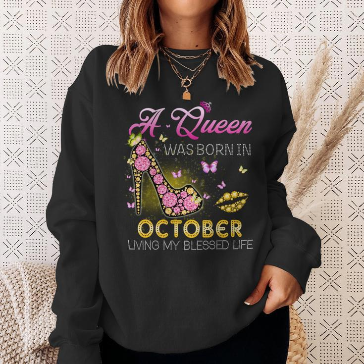 A Queen Was Born In October Living My Best Life - Womens Soft Style Fitted Sweatshirt Gifts for Her