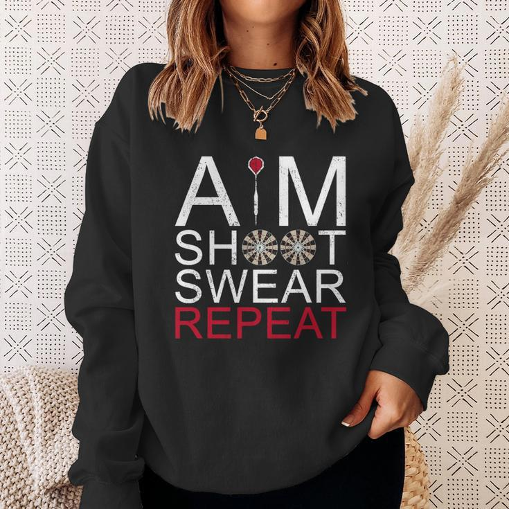 Aim Shoot Swear Repeat Darts Retro Vintage Gift Men Women Sweatshirt Graphic Print Unisex Gifts for Her