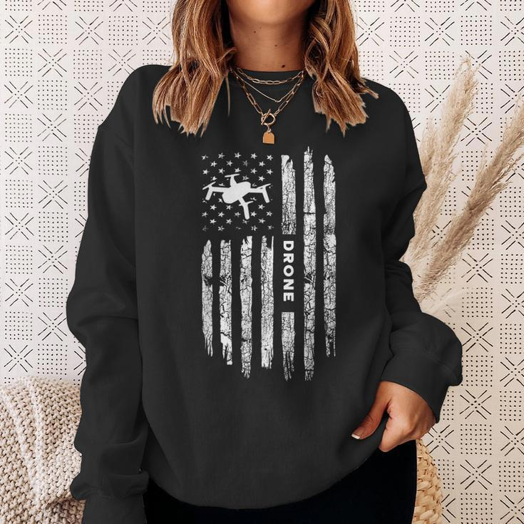 American Flag Drone Clothing - Drone Pilot Vintage Drone Sweatshirt Gifts for Her