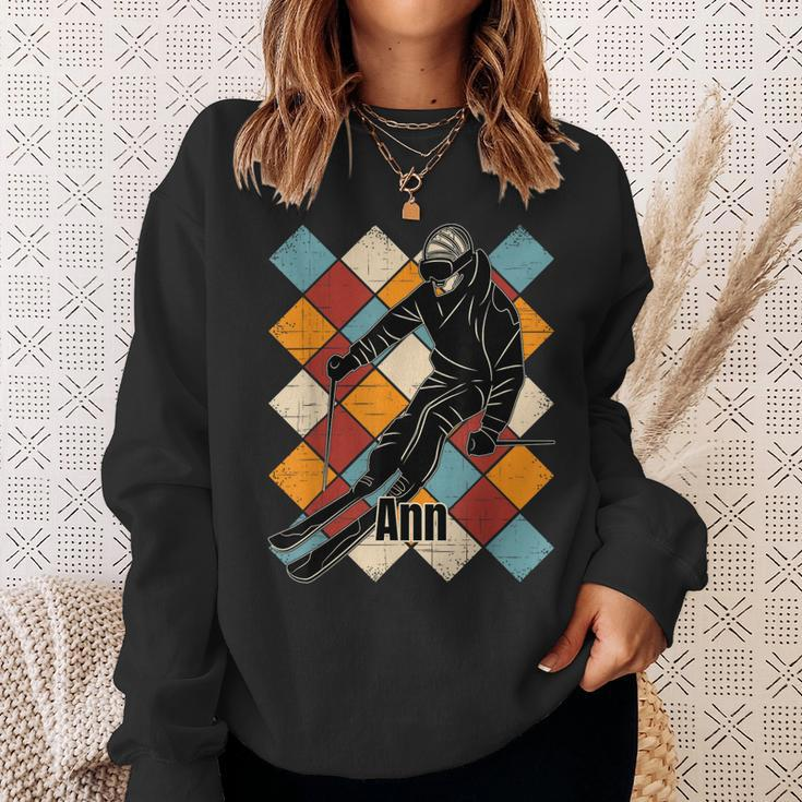 Ann Skipiste Vintage Skifahrer Name Sweatshirt Geschenke für Sie