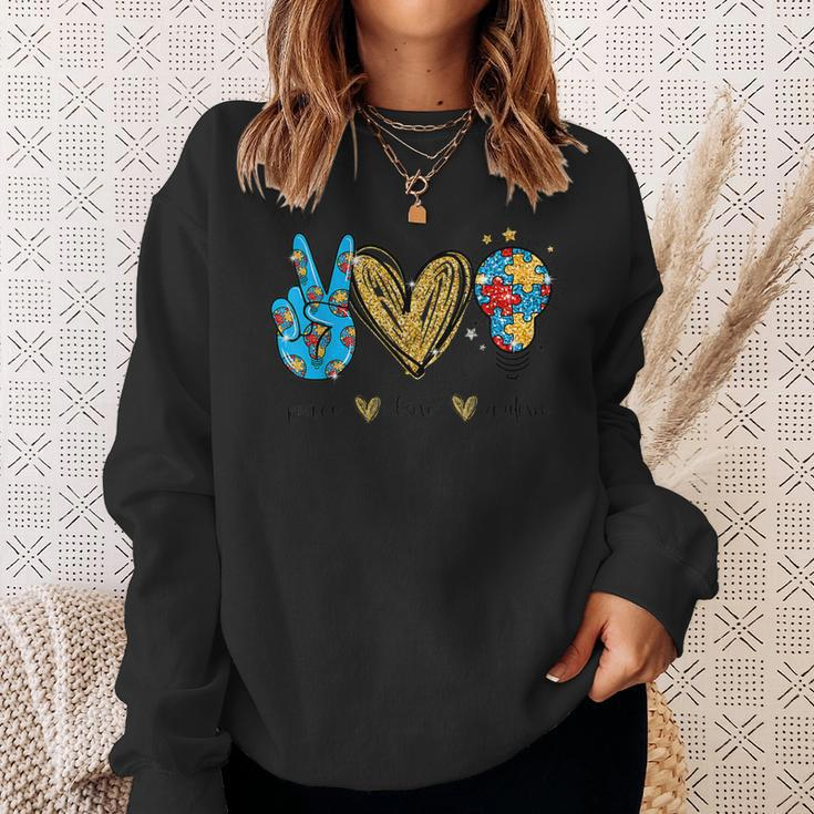 Autism Awareness Day Peace Love Autism Puzzle Ribbon Sweatshirt Gifts for Her