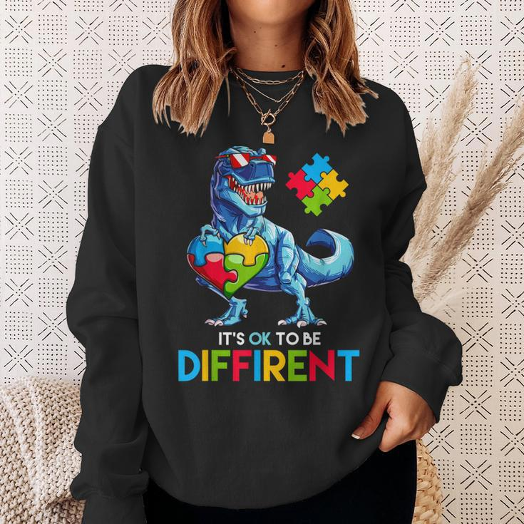 Autism Trex Dino Dinosaur Dinosaurus Its Ok To Be Different Sweatshirt Gifts for Her