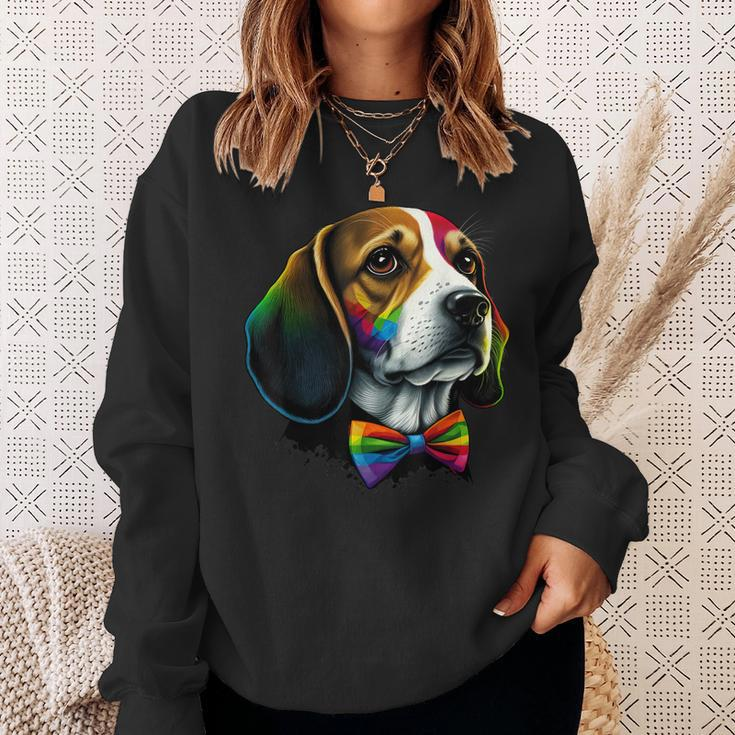 Beagle Gay Pride Dog Lgbt Rainbow Flag On Beagle Lgbtq Sweatshirt Gifts for Her
