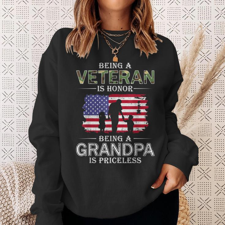 Being A Veteran Is Honor Grandpa Is Priceless-Proud Grandpa Men Women Sweatshirt Graphic Print Unisex Gifts for Her