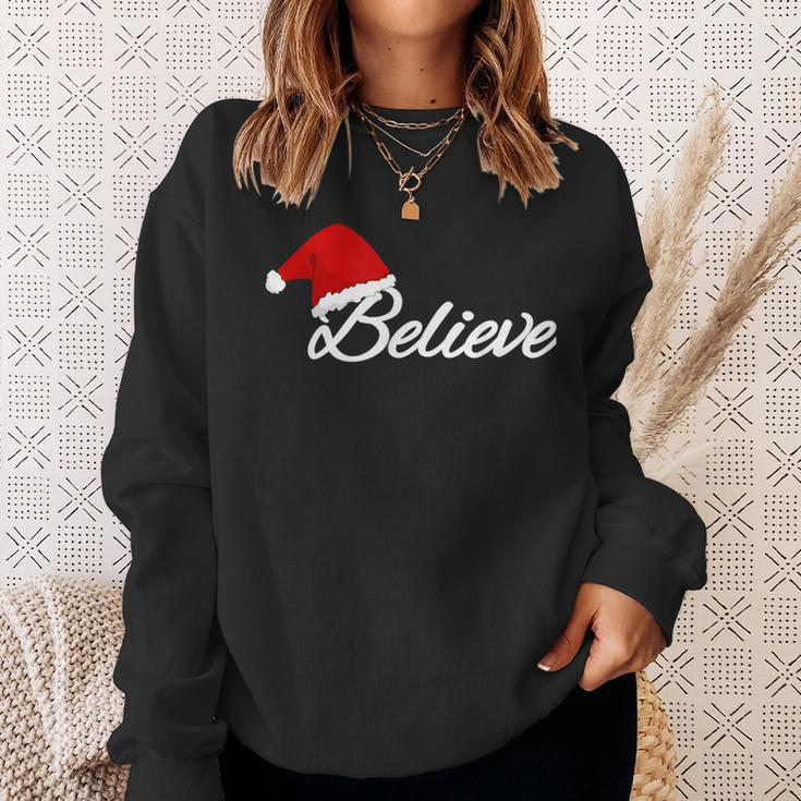 Believe Holiday Christmas Great Santa Hat Gift Men Women Sweatshirt Graphic Print Unisex Gifts for Her