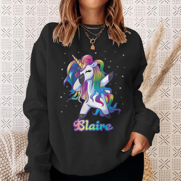 Blaire Name Personalized Custom Rainbow Unicorn Dabbing Men Women Sweatshirt Graphic Print Unisex Gifts for Her