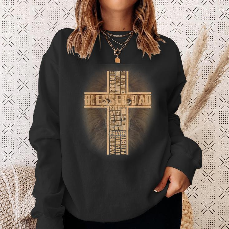 Blessed Dad Lion Christian Cross Fathers Day Papa Husband Sweatshirt Gifts for Her