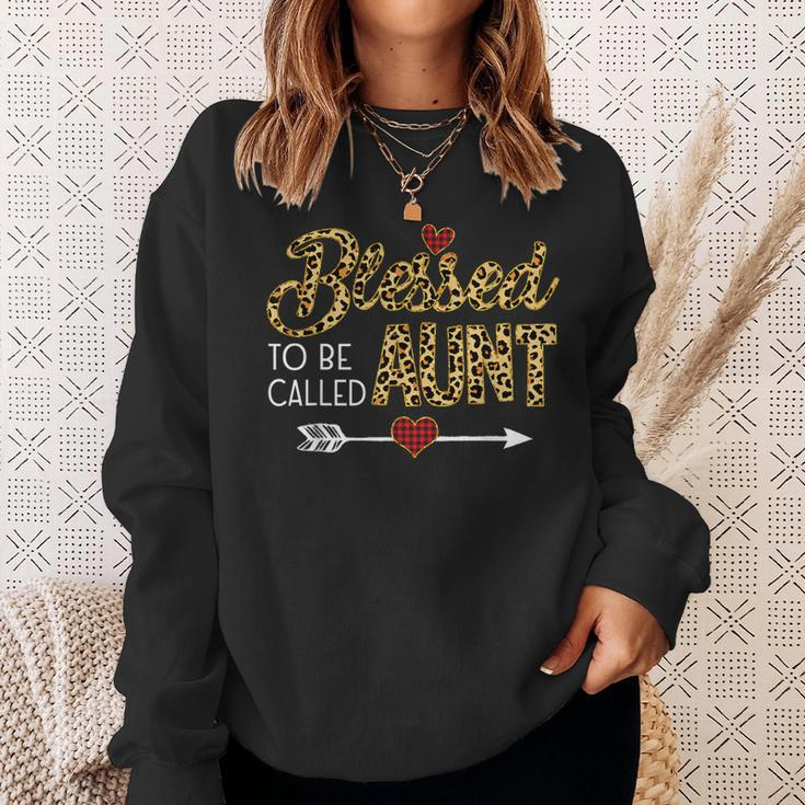 Blessed To Be Called Aunt Leopart Red Plaid Buffalo Xmas Sweatshirt Gifts for Her
