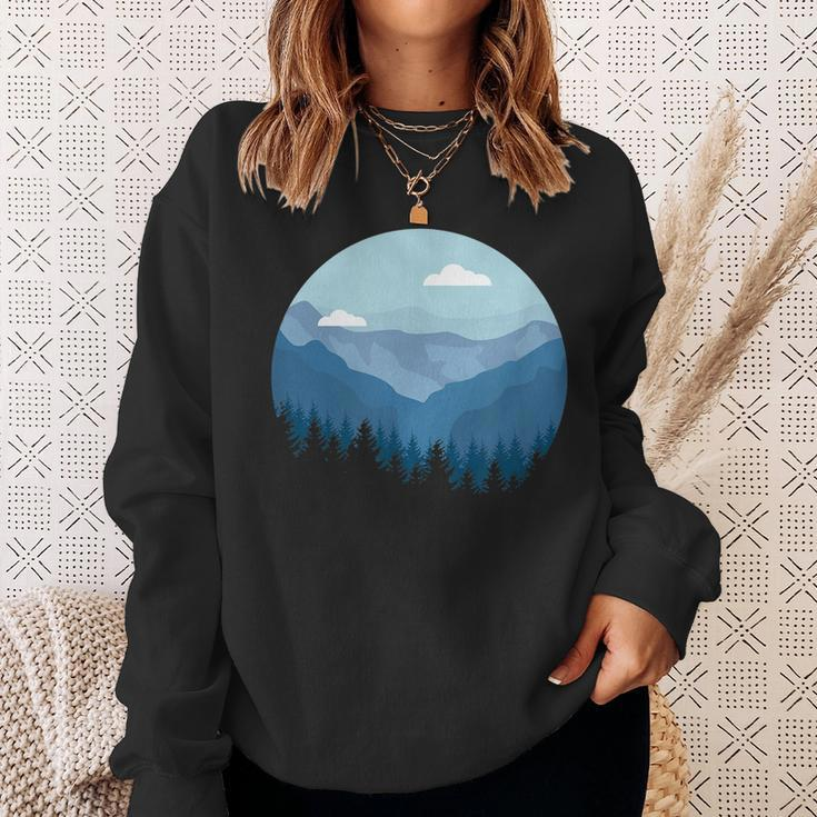 Blue Mountain And Forest Scene Silhouette Sweatshirt Gifts for Her