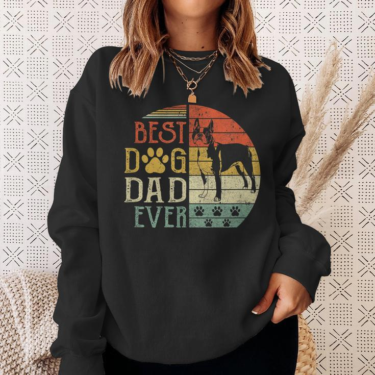 Boston Terrier Best Dog Dad Ever Vintage Fathers Day Retro Sweatshirt Gifts for Her