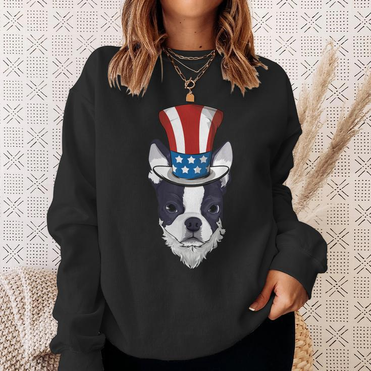Boston Terrier Uncle Sam Lincoln Beard 4Th Of July Boys Sweatshirt Gifts for Her