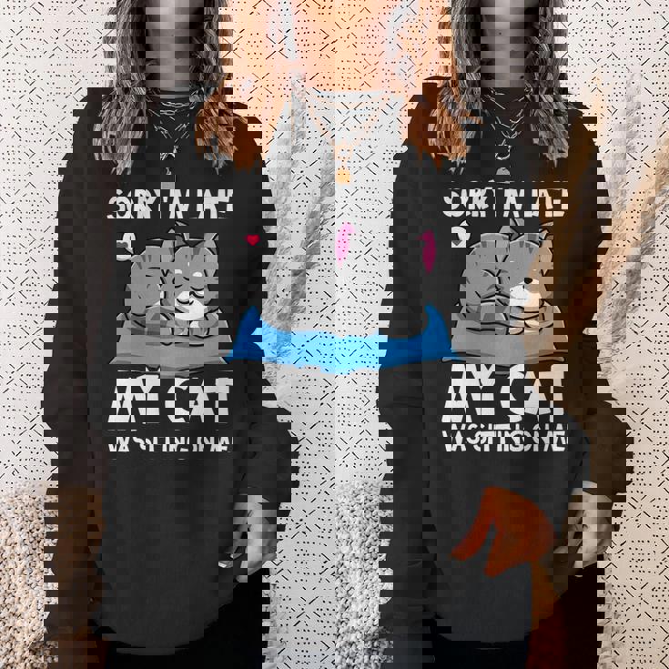 Cat Lover Sorry Im Late My Cat Was Sitting On Me Funny Sweatshirt Gifts for Her