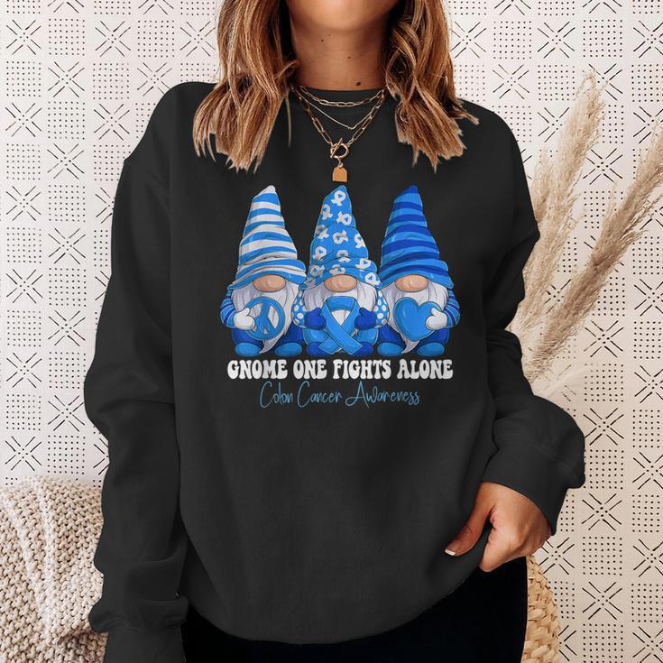 Colon Cancer Awareness Month Blue Ribbon Gnomies Support Sweatshirt Gifts for Her