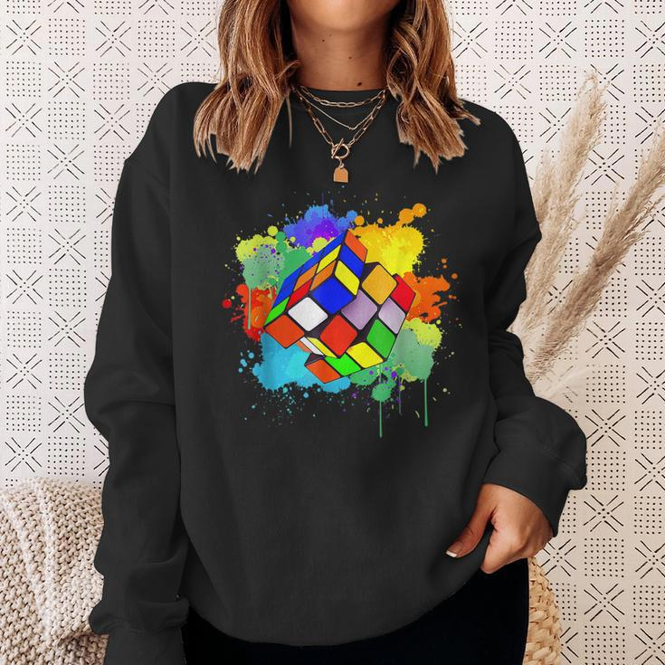 Cool Rubik Rubix Rubics Player Cube Watercolor Lovers Sweatshirt Gifts for Her