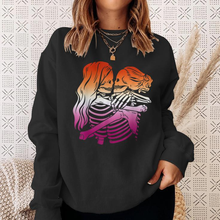 Cool Skeletons Kissing Lesbian Flag Colors Ally Lgbt Pride Sweatshirt Gifts for Her