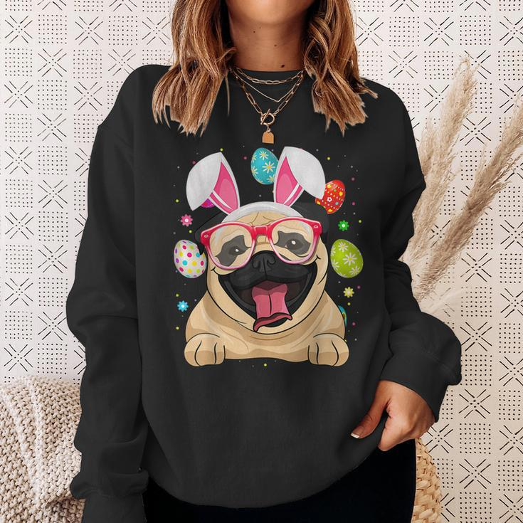 Cute Bunny Pug Dog Face Easter Eggs Easter Day Sweatshirt Gifts for Her