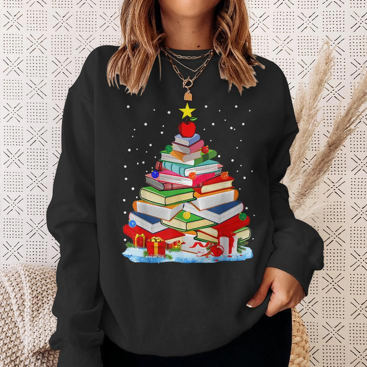Cute Christmas Library Tree Gift Librarian And Book Men Women Sweatshirt Graphic Print Unisex Gifts for Her