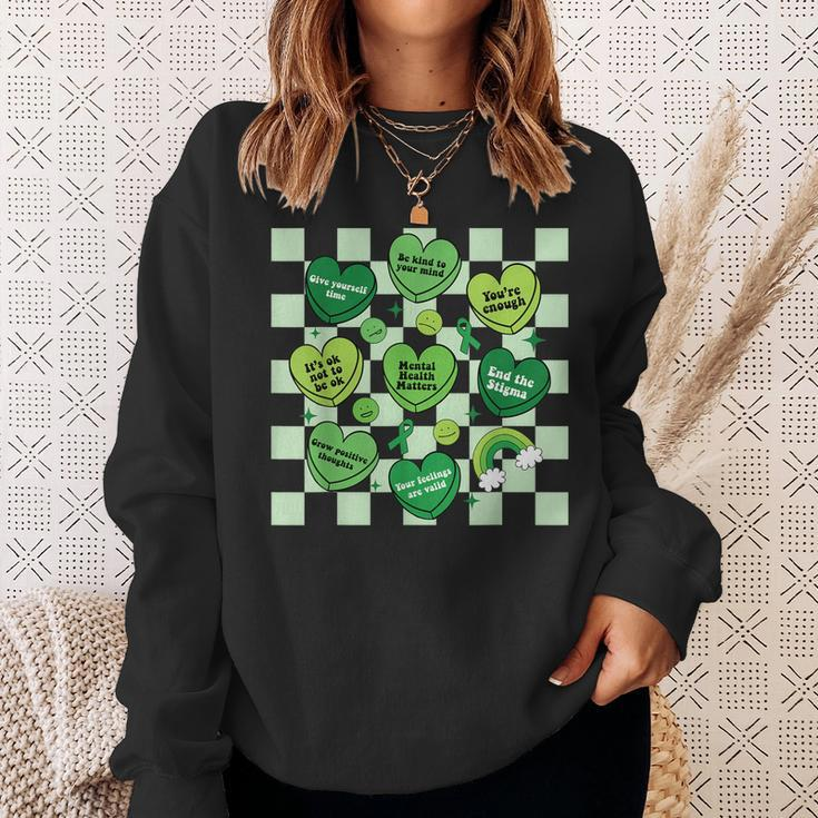 Cute Heart Green Ribbon Mental Health Matters Awareness Sweatshirt Gifts for Her