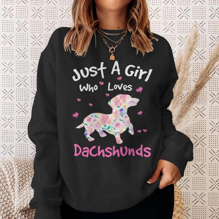 Dachshund Wiener Dog Just A Girl Who Loves Dachshunds Dog Silhouette Flower Gifts Doxie Sweatshirt Gifts for Her