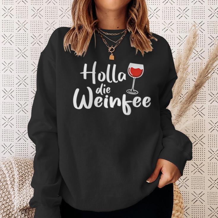Damen Sweatshirt Holla Die Weinfee, Vino Weiß- & Rotwein Design Geschenke für Sie