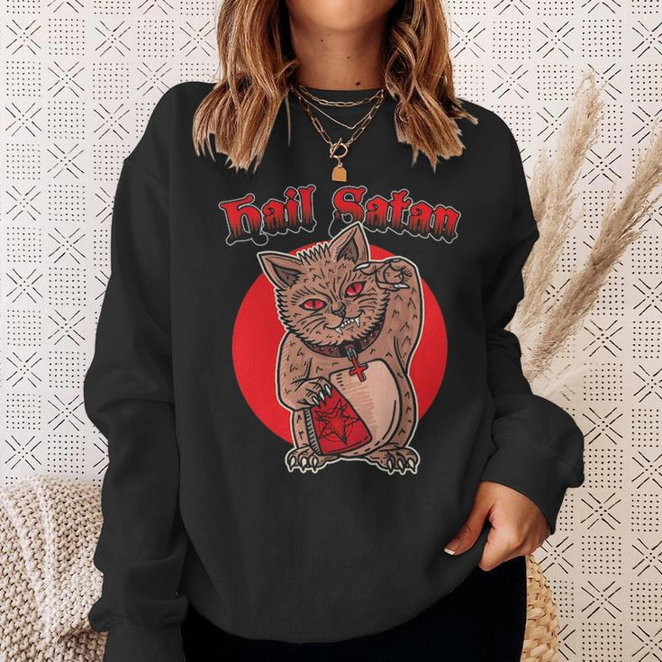Death Metal Asian Lucky Cat Hail Satan Kitten Rock Music Sweatshirt Gifts for Her