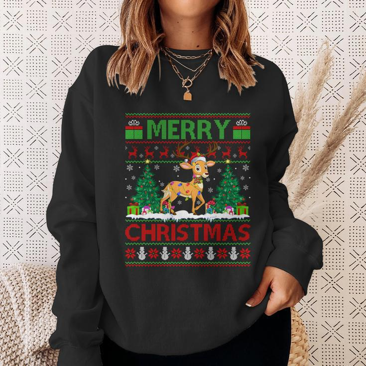 Deer Lover Xmas Tree Lights Ugly Santa Deer Christmas Great Gift Sweatshirt Gifts for Her