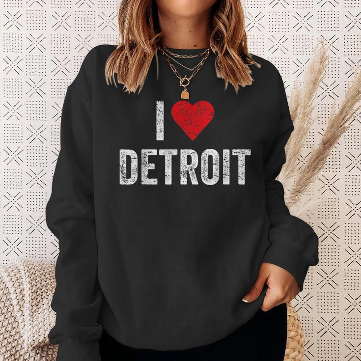 Distressed I Love Detroit 313 Motor City Detroit Men Women Sweatshirt Graphic Print Unisex Gifts for Her