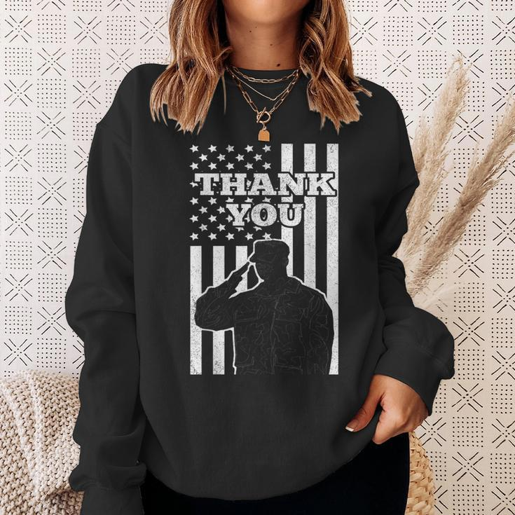 Distressed Us Veterans Day Thank You Soldier Salute Us Flag Sweatshirt Gifts for Her