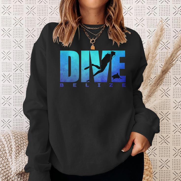 Dive Belize Scuba Diver Shark Diving Snorkeling Caribbean Men Women Sweatshirt Graphic Print Unisex Gifts for Her
