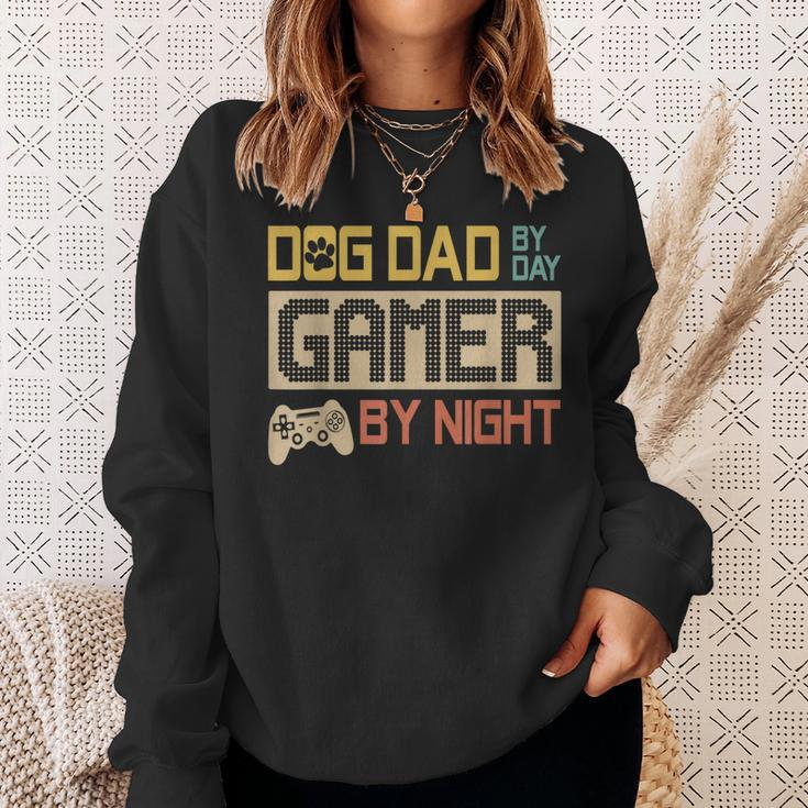Dog Dad By Day Gamer By Night Vintage Fathers Day Sweatshirt Gifts for Her