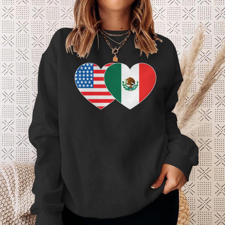 Doppelherz Mexiko & USA Flagge Langarmshirt für mexikanisch-amerikanische Patrioten Sweatshirt Geschenke für Sie