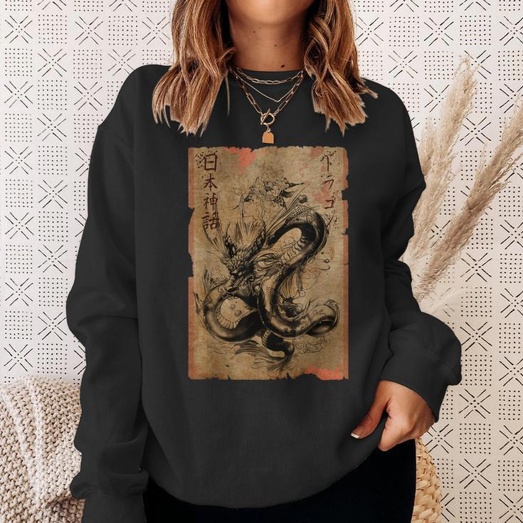 Drachenmotiv Sweatshirt im asiatischen Stil, Japanisch-Chinesische Kultur Geschenke für Sie