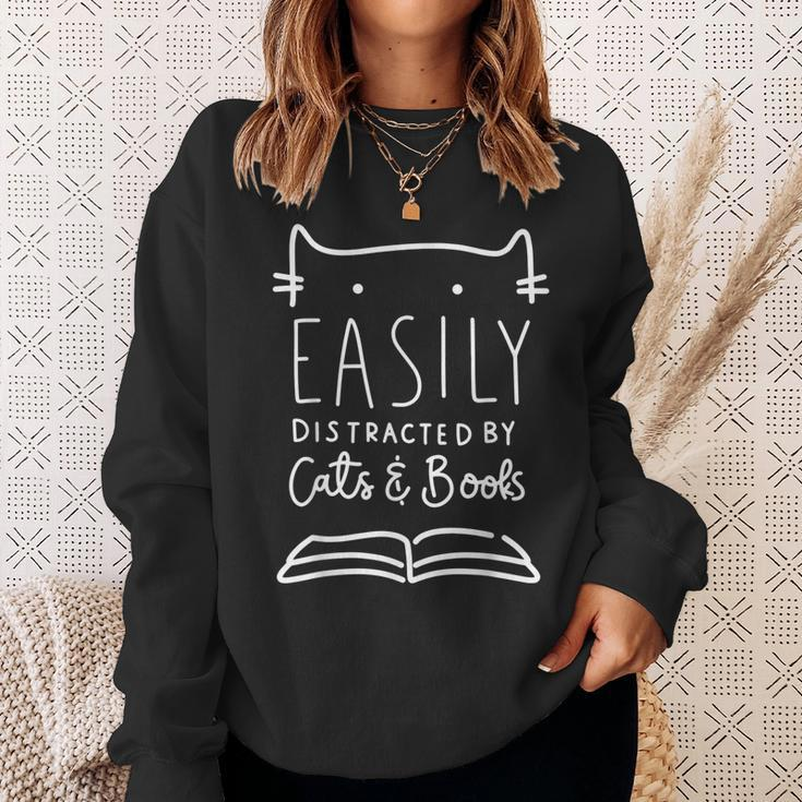 Easily Distracted Cats And Books Funny Gift For Cat Lovers Sweatshirt Gifts for Her