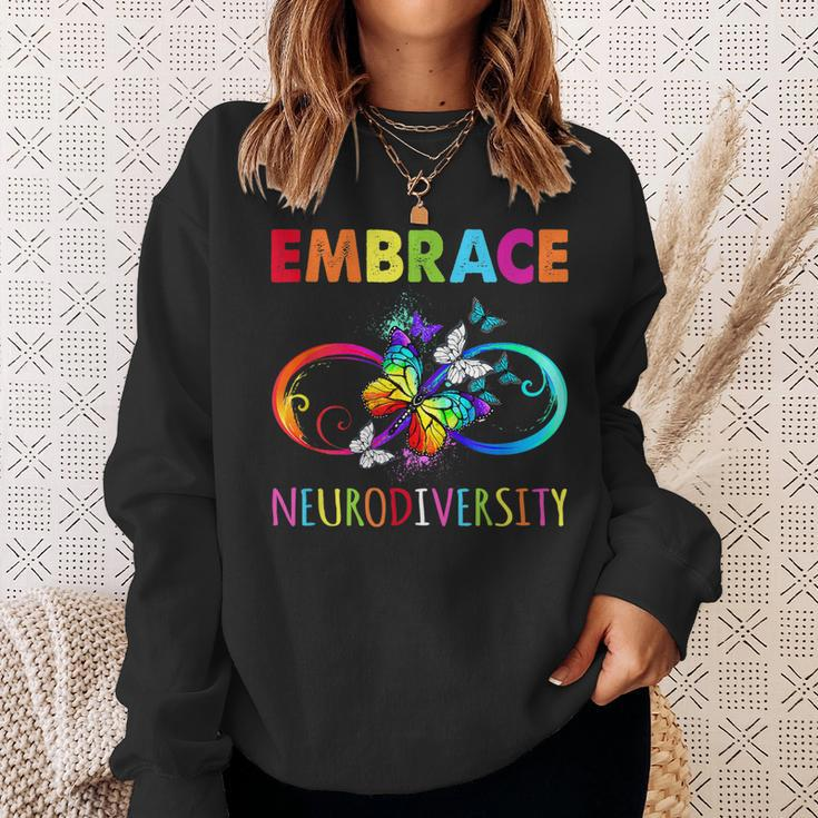 Embrace Neurodiverity Rainbow Infinity Butterfly Autism Sweatshirt Gifts for Her