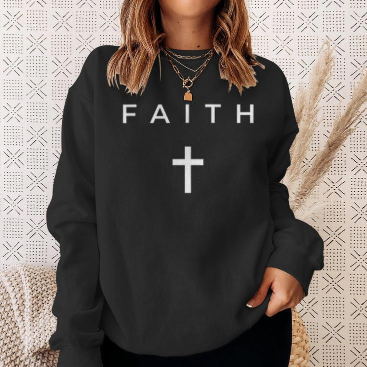 Faith Cross Subtle Christian Minimalist Religious Faith Men Women Sweatshirt Graphic Print Unisex Gifts for Her