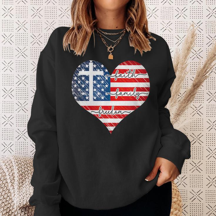 Faith Family Freedom Heart - 4Th Of July Patriotic Flag Sweatshirt Gifts for Her