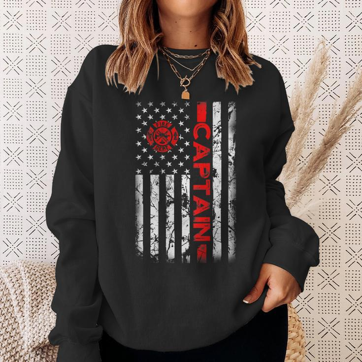 Firefighter Usa Flag Gifts Patriotic Fire Captain Chief Sweatshirt Gifts for Her