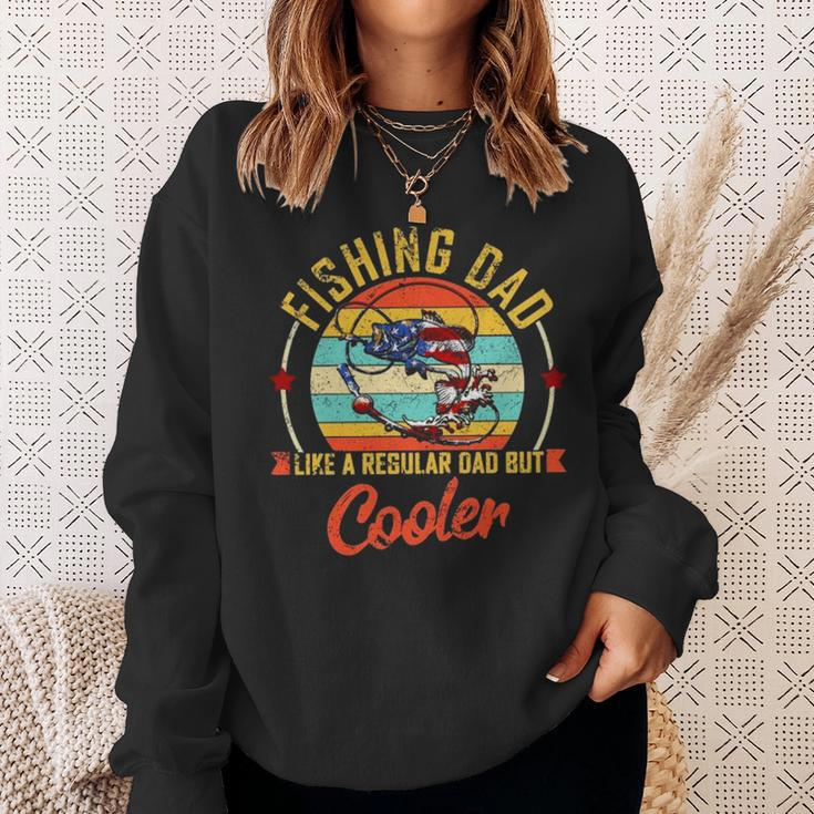 Fishing Dad Like A Regular Dad But Cooler Retro Vintage American Flag Sweatshirt Gifts for Her
