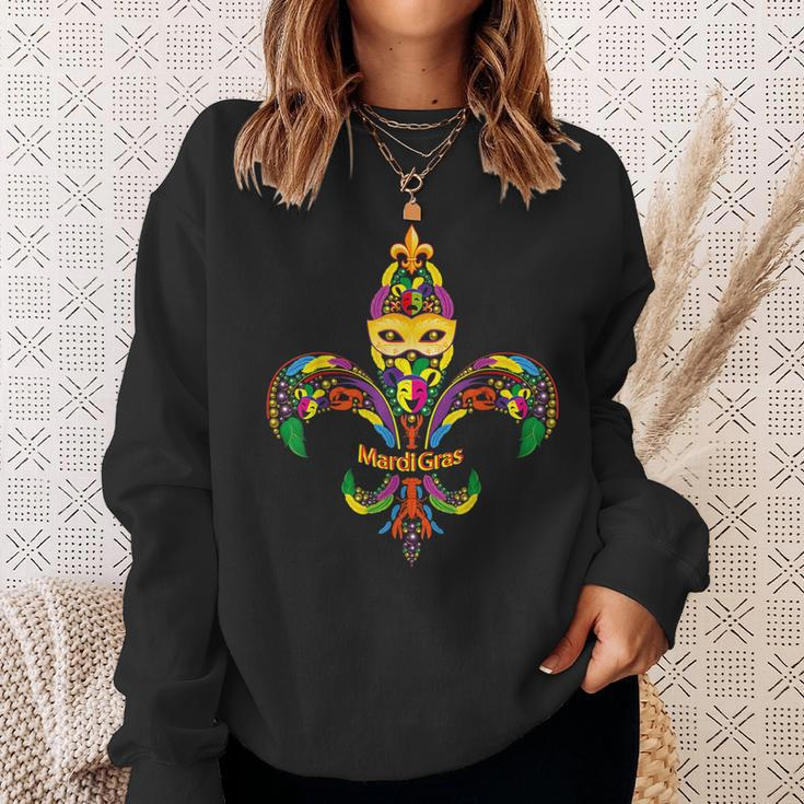 Fleur De Lis & Mardi Gras Mask & Beads New Orleans Souvenir Men Women Sweatshirt Graphic Print Unisex Gifts for Her