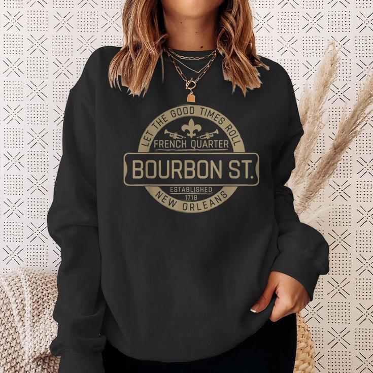 French Quarter Bourbon St New Orleans Fleur De Lis Souvenir Men Women Sweatshirt Graphic Print Unisex Gifts for Her
