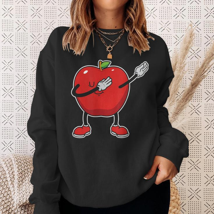Fröhlicher Apfel Karikatur Schwarzes Sweatshirt, Lustiges Obstmotiv Tee Geschenke für Sie
