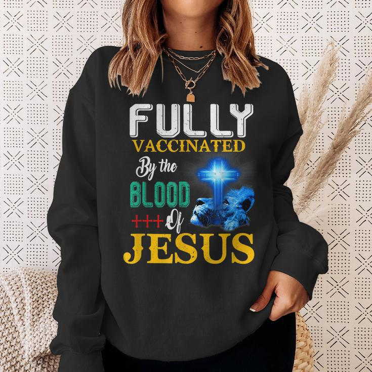 Fully Vaccinated By The Blood Of Jesus Shining Cross & Lion Sweatshirt Gifts for Her