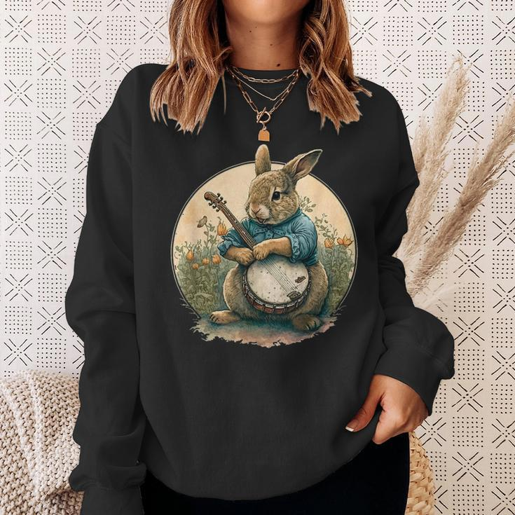 Funny Bunny Playing Banjo Guitar Music Rabbit Happy Easter Sweatshirt Gifts for Her