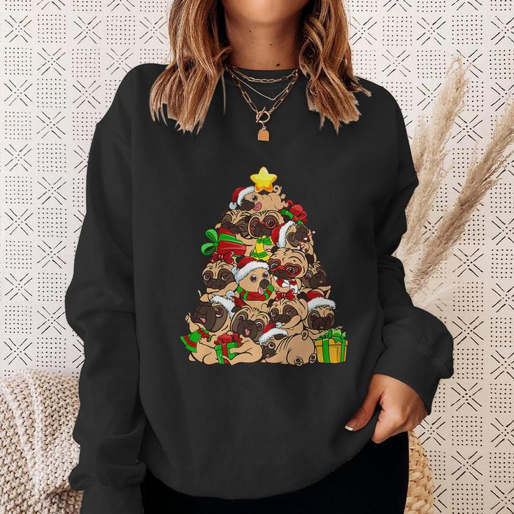 Funny Christmas Pug Pajama Shirt Tree Dog Dad Mom Xmas Sweatshirt Gifts for Her