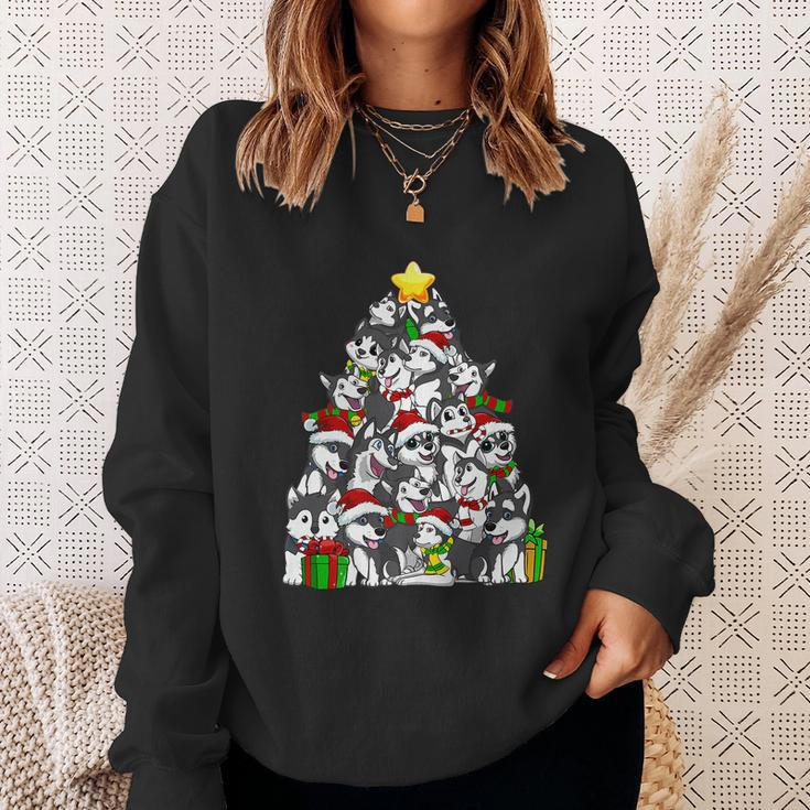 Funny Christmas Siberian Husky Pajama Shirt Tree Dog Xmas Sweatshirt Gifts for Her