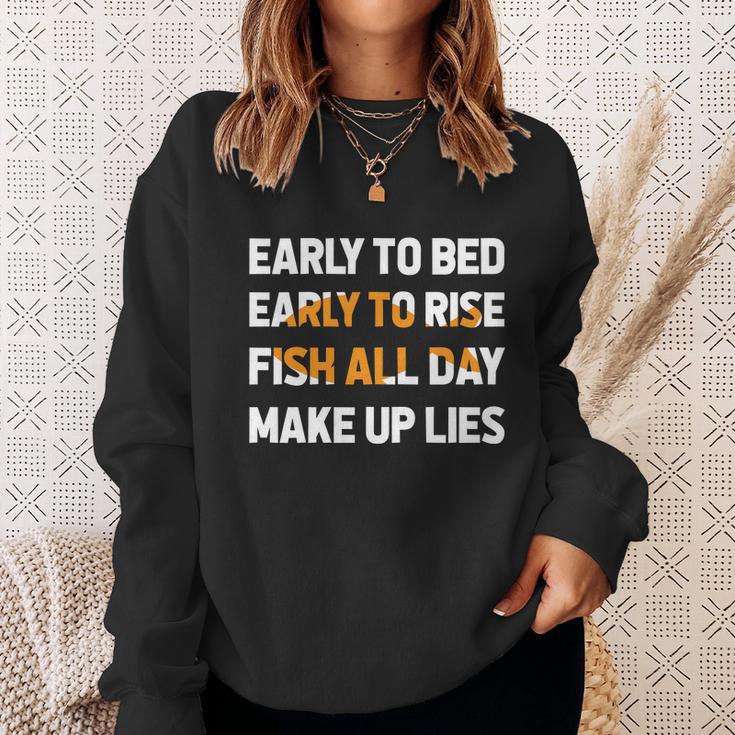 Funny Fishing Early To Bed Early To Rise Fish All Day Make Up Lies Sweatshirt Gifts for Her