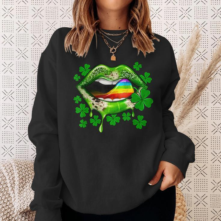 Funny Leopard Green Sexy Lips Shamrocks St Patricks Day Sweatshirt Gifts for Her